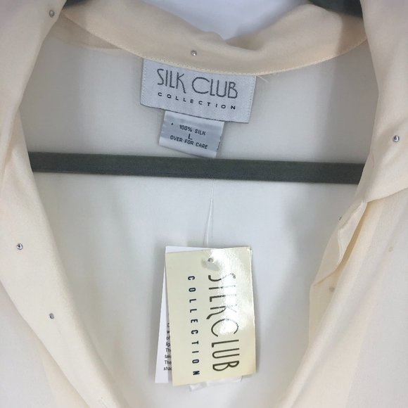 *flaw* NWT  100% silk top Blouse Rhinestone Large - Picture 7 of 8